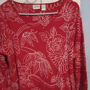 Chicos Vintage red and white embroidered floral top